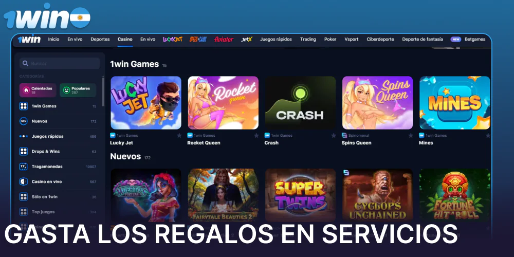 Gasta los regalos en servicios en 1win