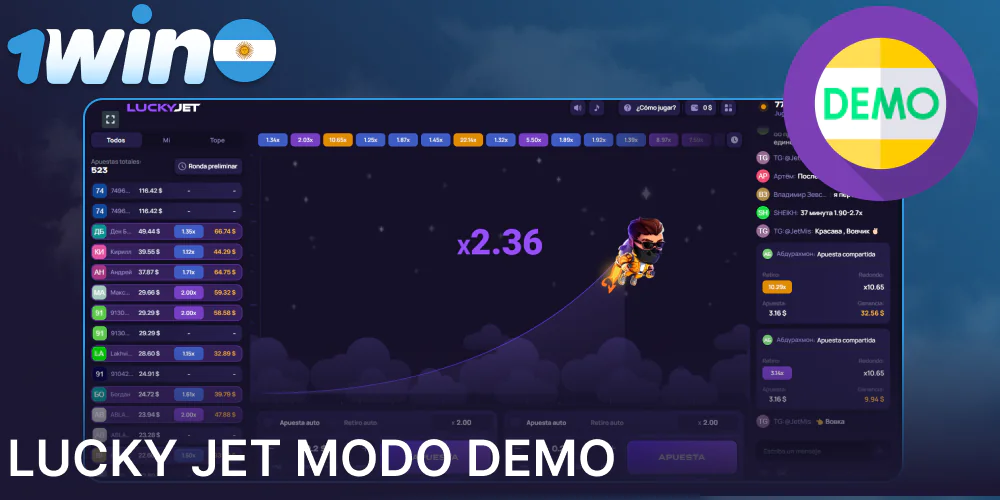 Juega gratis a Lucky Jet en 1win en el modo de demostración